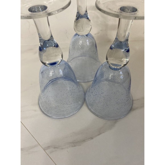 3 Artland Iris Light Blue Hand Blown Bubble Glass Bulbous Clear Stem Goblets - Picture 6 of 15